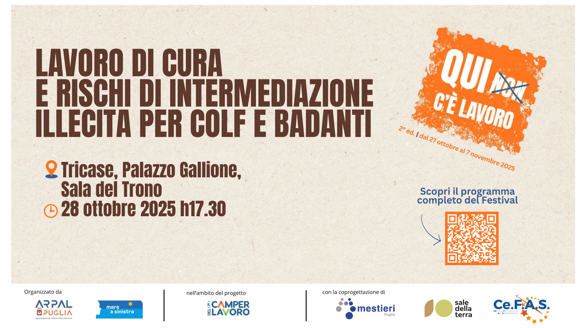 Lavoro di cura e rischi di intermediazione illecita per colf e badanti: il Convegno che apre la 2°edizione dell'evento dedicato al Lavoro del Salento